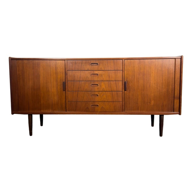 1950s Danish Teak Sideboard With Tambour Doors For Sale