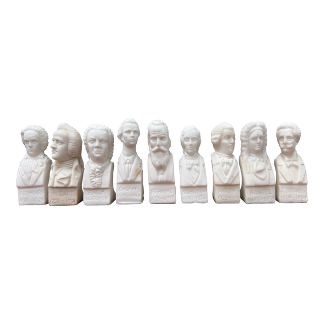 Vintage Carved Alabaster Busts of Composers For Sale
