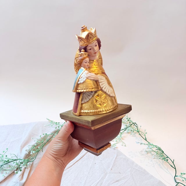 Handmade Carved Wooden Religious Figure of Madonna and Child, 1980s, in Flawless conditions. Designed 1980 to 1989 This...