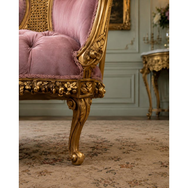 1940 French Artisan Louis XVI Gold Rose Beech Settee For Sale - Image 15 of 18