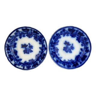 Antique Flow Blue Transferware Side Plates, Set of 2 For Sale