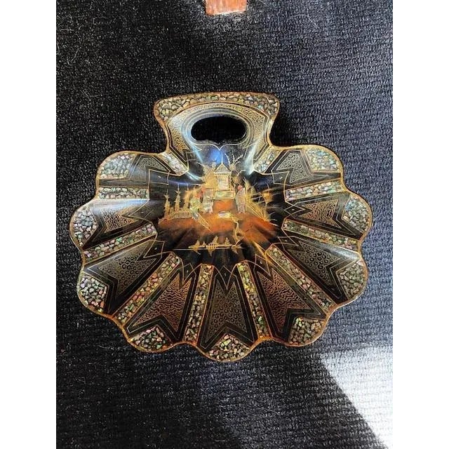 Chinoiserie Mid 19th Century French Papier Mache' Tray and Brush With Mother of Pearl Inlay - 2 Pieces For Sale - Image 3 of 9