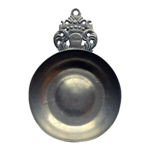 19th Century American New England Pewter Crown Handle Porringer
