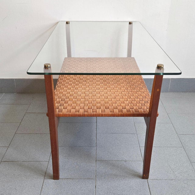 Vintage Coffee Table in Beech, Rattan, Brass and Glass, 1960s For Sale - Image 10 of 15