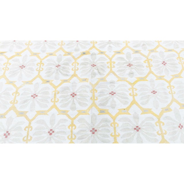 Vintage Indian Dhurrie Rug with Lattice and Floral Medallion Design Size: 7'10" × 15'2" (238 × 462 cm) This graceful...