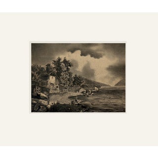 Antique Black and White Landscape Original Print on Paper, Signed by Artist With Custom Mat For Sale