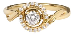 14K Yellow Gold 1/3 Cttw Diamond Solitaire and Halo Swirl Engagement Ring (G-H Color, VS2-SI1 Clarity)- Size 7