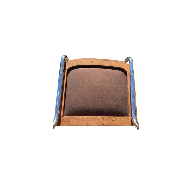 Sienna Set of 4 Vintage 1970s Oak, Chrome & Cognac Suede Cantilever Dining Chairs For Sale - Image 8 of 9