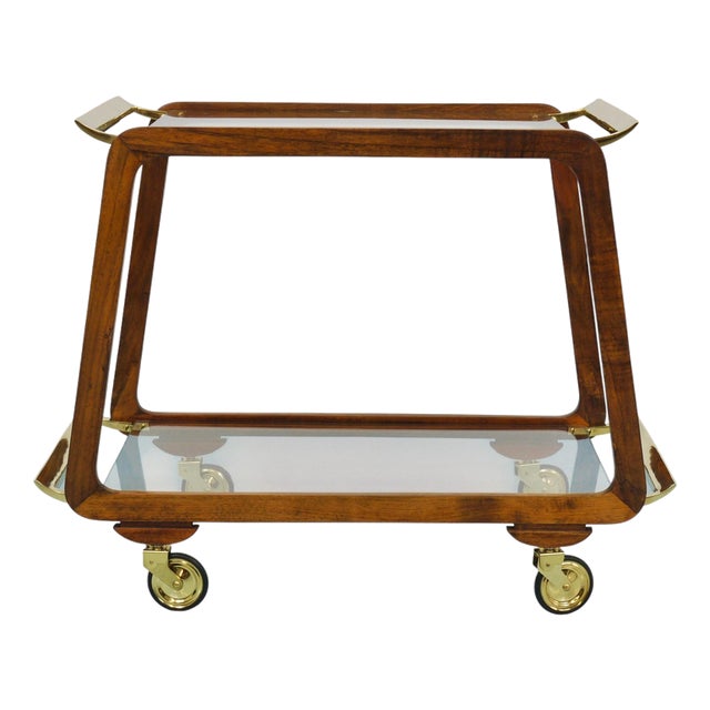Mid-Century Modern Walnut and Brass Bar Cart by Oswald Haerdtl, 1950s For Sale