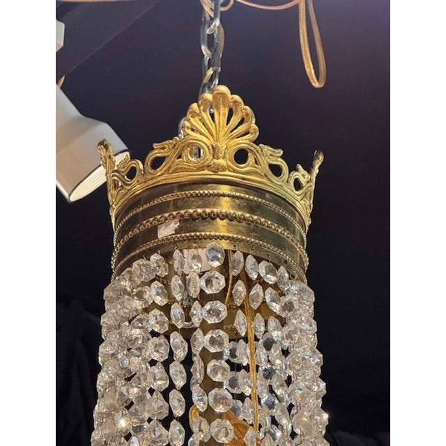 19th C. French Empire Bronze and Crystal Basket Chandelier For Sale - Image 4 of 7