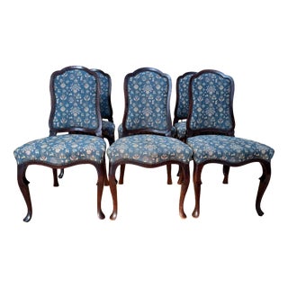 19th Century English Mahogany, Jacquard Fabric Chippendale Chairs, Set of 6 For Sale