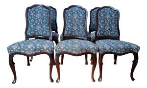 19th Century English Mahogany, Jacquard Fabric Chippendale Chairs, Set of 6