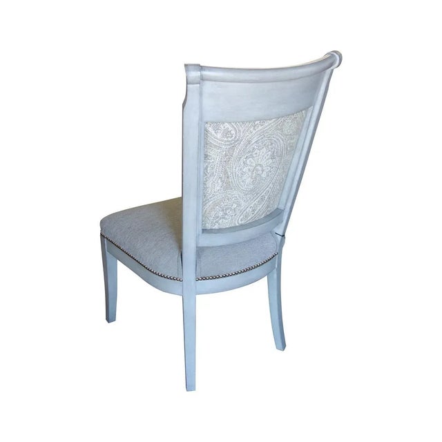 21" W x 26" D x 42" H Seat Height 20" Slate Finish Gray Suede Seat with Gray Paisley Pattern Back French Natural Nailheads