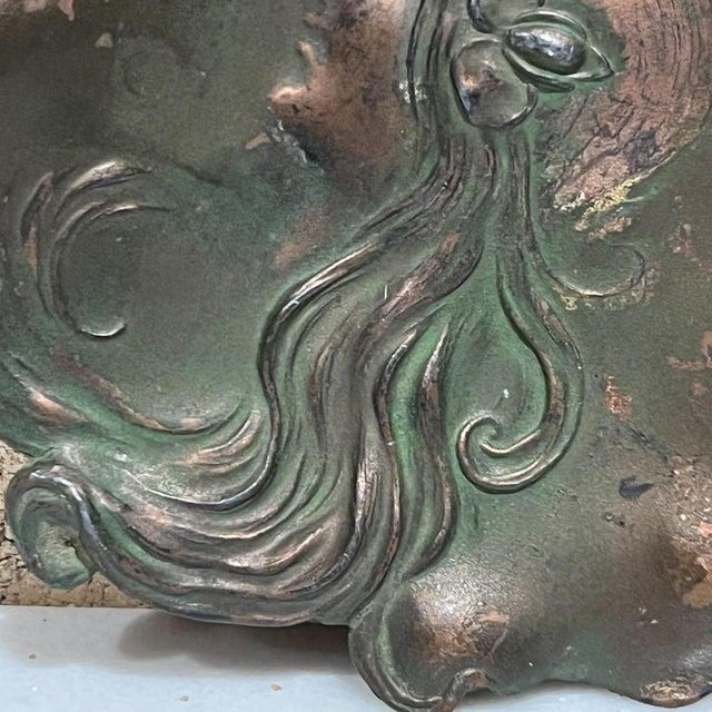 For your consideration, an Art Nouveau deco fair maiden sculptural leaf dish . Signed and Dated April 4, 1906. Framed in...