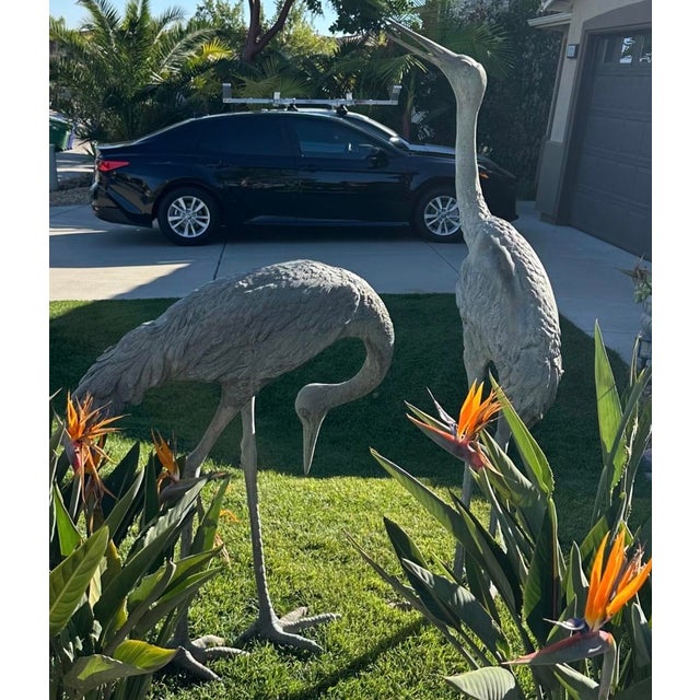 1920s Monumental Pair of Life-Size Bronze Crane Garden Sculptures With Verdigris... For Sale - Image 13 of 18