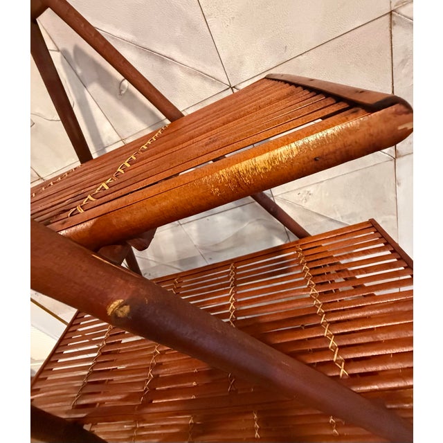 Rare Mid-Century Style Bamboo, Rattan Foldable Wall, Book Shelf, Étagère With 4 Graduated Tiers in a Sculptural a-Frame Form For Sale - Image 4 of 12