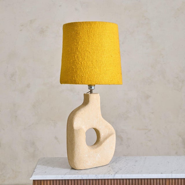 French Abstract Limestone Table Lamp with Yellow Shade by Albert Tormus, 1960s For Sale - Image 9 of 12
