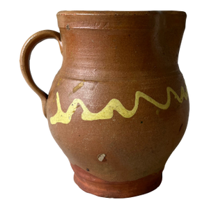 Vintage Hand-Thrown Ceramic Mug With Yellow Glaze Detailing
