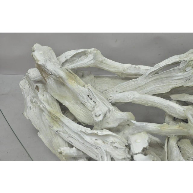 Vintage Mid Century Modern White Driftwood Base Glass Top Coffee Table