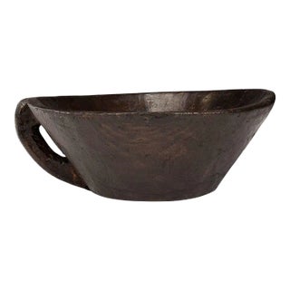 Large Primitive Bowl Hand-Carved With Handle From Hardwood For Sale