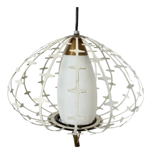 1960s Congress Mfg. Co. Inc. Off White Enamel & Glass "Onion" Hanging Pendant