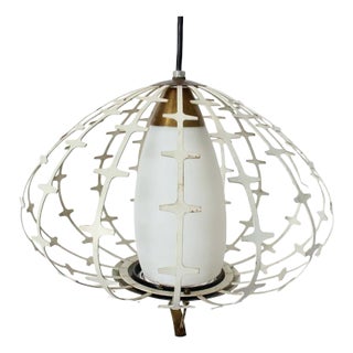 1960s Progress Mfg. Co. Inc. Off White Enamel & Glass "Onion" Hanging Pendant For Sale