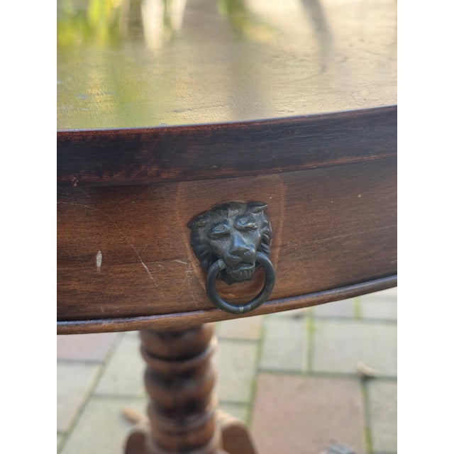 Memphis Vintage 1955 Mahogany Drum Table With Lion's Head Hardware — Lyon Mfg. Co., Memphis For Sale - Image 3 of 8
