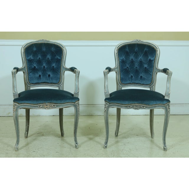 Pair French Louis XV Style Decorator Open Armchairs For Sale - Image 13 of 13
