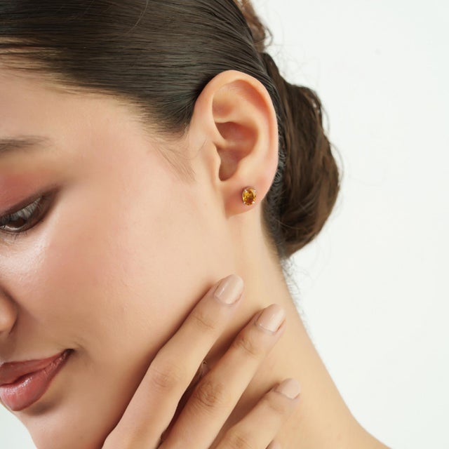 Classic Four Prong 1.49 TCW Oval Citrine Solitaire Stud Earrings in Sterling Silver - A Pair For Sale - Image 4 of 13
