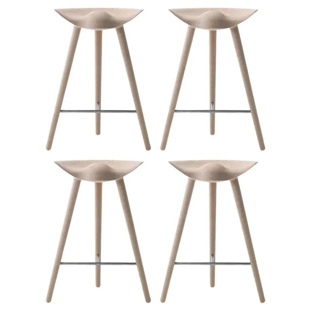 Oak and Stainless Steel Counter Stools by Lassen, Set of 4 For Sale - Image 6 of 6