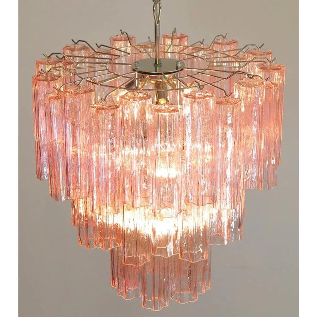 Tronchi Chandeliers with 48 Pink Glasses in the Style of Toni Zuccheri, Murano, 1990, Set of 2 For Sale - Image 3 of 8