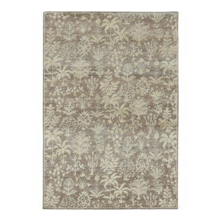 Contemporary Block Print Floral Natural Silk Rug by Rug & Kilim, India For Sale