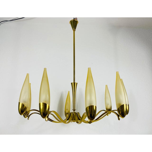 Stilnovo Mid-Century Modern Italian Brass and Glass Chandelier, 1960s For Sale - Image 6 of 13