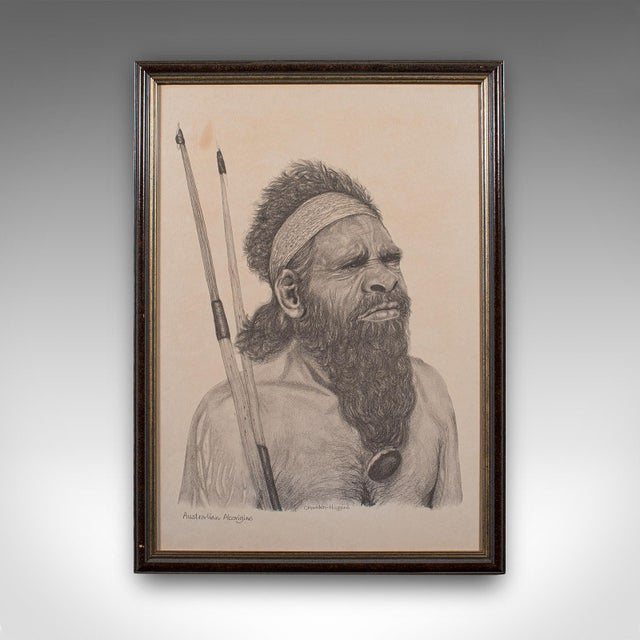This is a vintage Aboriginal man portrait. An English, framed print of an indigenous Australian first nation male, dating...