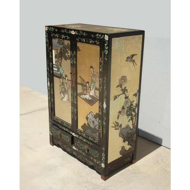 Vintage Chinese Asian Chinoiserie Gold Silver Storage Cabinet Side Table #V23 For Sale - Image 4 of 17