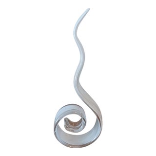 Vintage 90s Murano Style Dancing Flame White Sparkle Ribbon Art Glass Sculpture For Sale