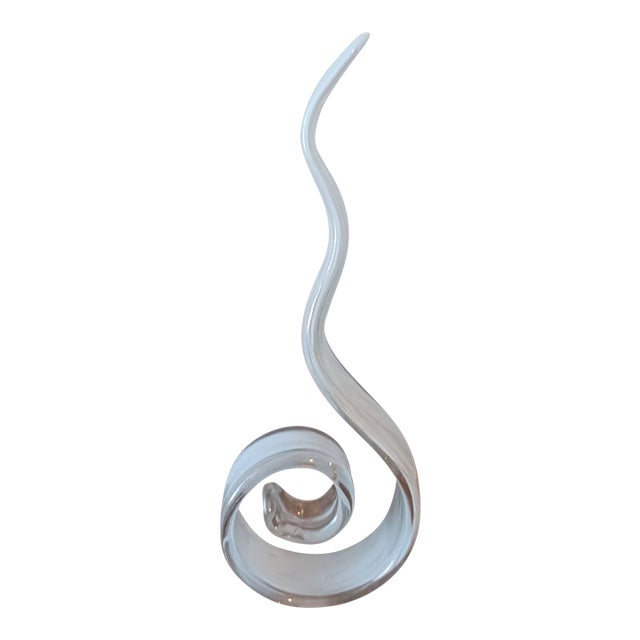 Vintage 90s Murano Style Dancing Flame White Sparkle Ribbon Art Glass Sculpture For Sale