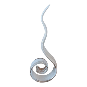 Vintage 90s Murano Style Dancing Flame White Sparkle Ribbon Art Glass Sculpture