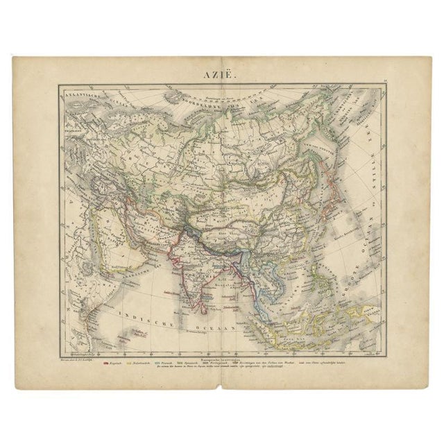 Antique map titled 'Asia'. Old map depicting the Asian continent. This map originates from 'School-Atlas van alle Deelen...