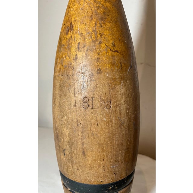 Antique 19th Century Handmade 3lbs Folk Art Wood Exercise Weight Indian Club Pin For Sale - Image 14 of 16