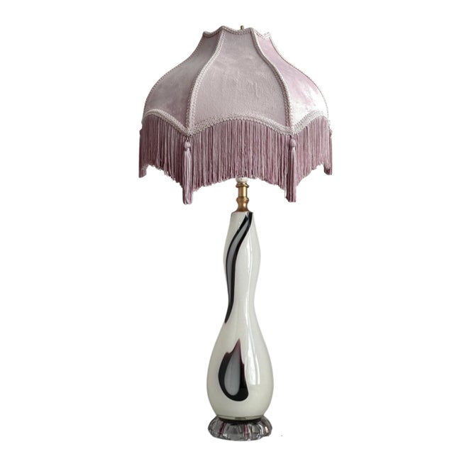 Murano Art Glass White With Stretched Purple Ovals Table Lamp For Sale - Image 15 of 17
