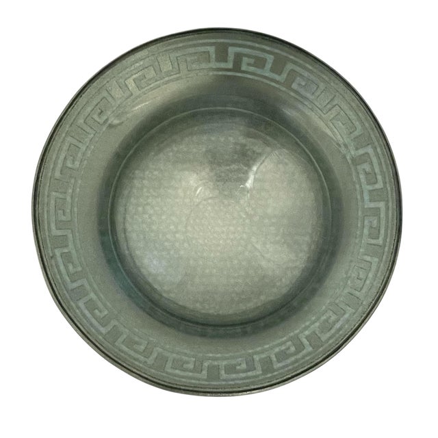 Glass Stephen Schlanser 16'' Diameter Silver Glass Bowl Centerpiece Greek Key. Signed For Sale - Image 7 of 10