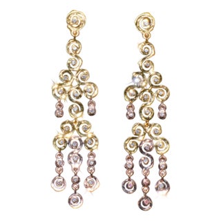 Certified Natural 1.55Cts VS F Diamond 18K Solid Gold Chandelier Earrings, A Pair For Sale