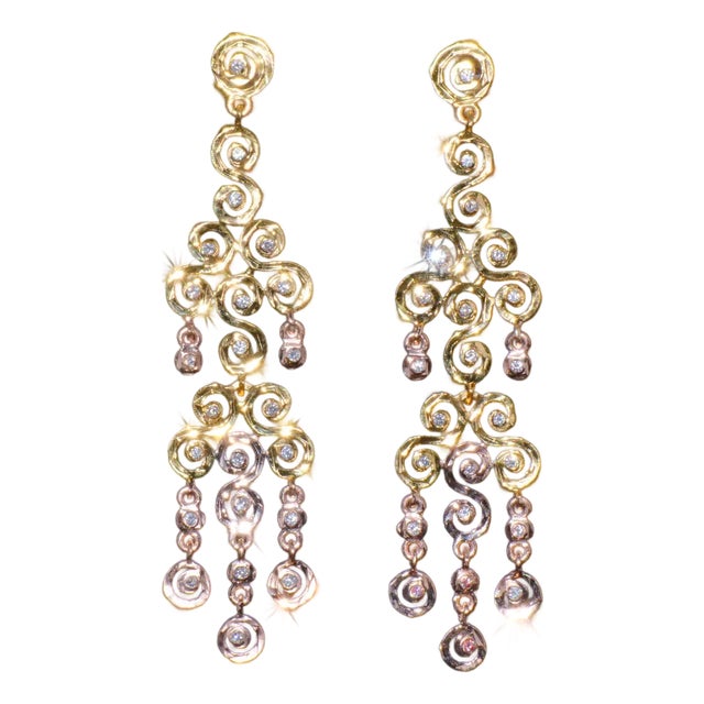 Certified Natural 1.55Cts VS F Diamond 18K Solid Gold Chandelier Earrings, A Pair For Sale