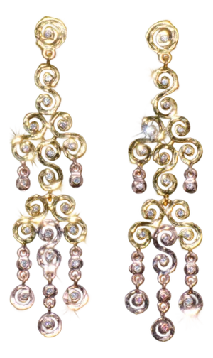 Certified Natural 1.55Cts VS F Diamond 18K Solid Gold Chandelier Earrings, A Pair