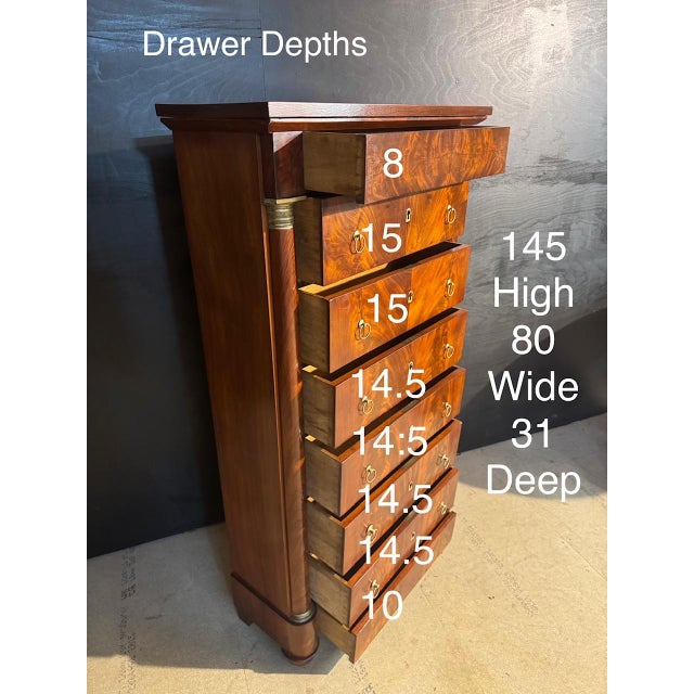 Tall Empire French Chest of Drawers, 1830s For Sale - Image 11 of 18