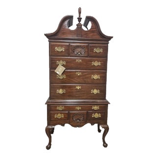 Henkel Harris Queen Anne Philadelphia Style Bonnet Top Mahogany Highboy For Sale