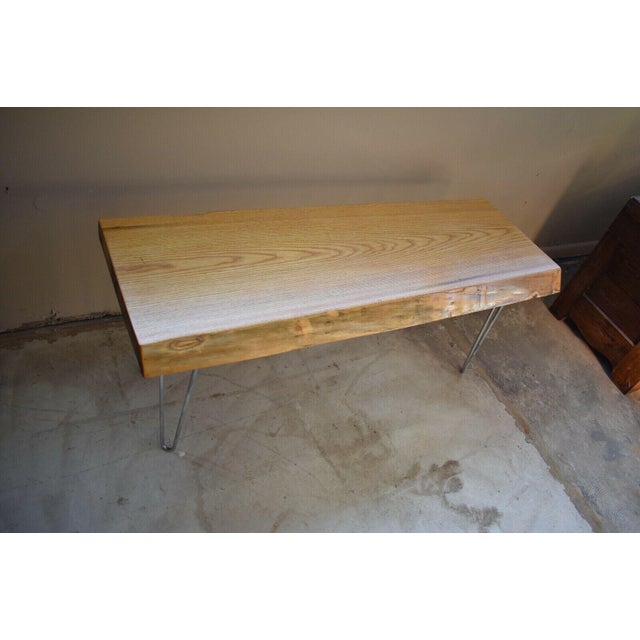 Vintage Live Edge Wood Slab Bench with Metal Legs For Sale - Image 4 of 9