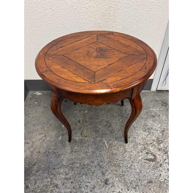 Henredon Acquisitions for Henredon Round Parquetry Pull-Out Side Table For Sale - Image 4 of 12