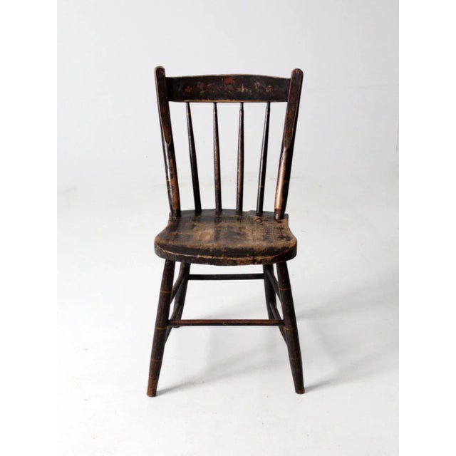 Antique Floral Painted Plank Seat Chair For Sale - Image 4 of 12